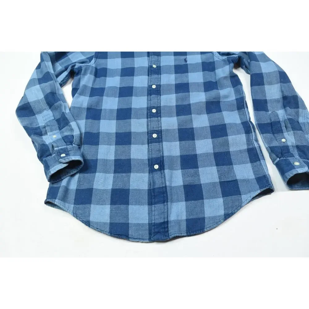 Polo Ralph Lauren Double-Faced Shirt Mens Small Blue Indigo Plaid Classic Fit
